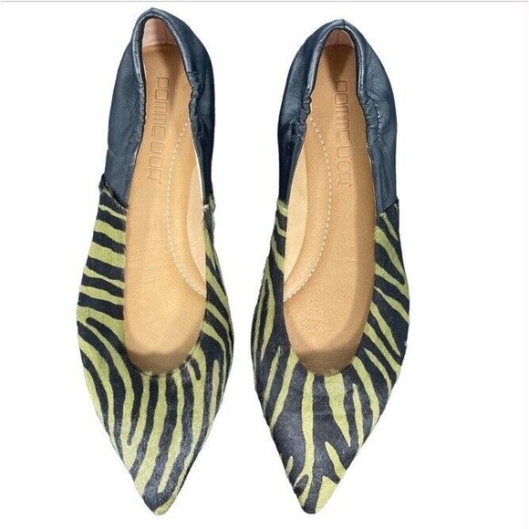 POMME D’OR Flats Designer Leather Fur Animal Print Pointy Fun City Chic IT38 US8 - Picture 2 of 9